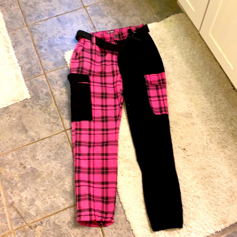 Pink and black plaid pants